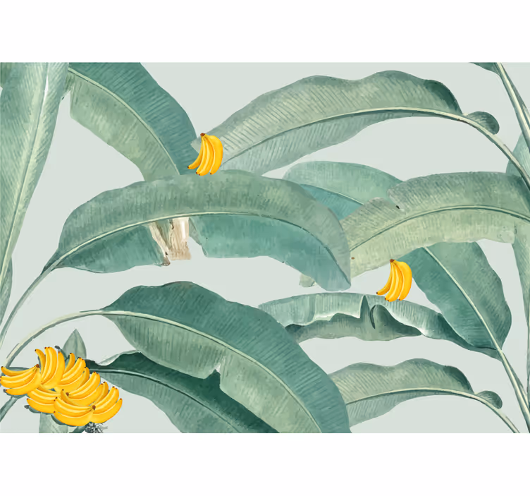 Solsikke fototapet med tropisk bananfoliage - TenStickers