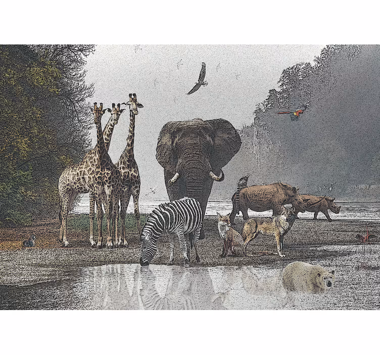 Fototapet jungle dyrelivsscene - TenStickers