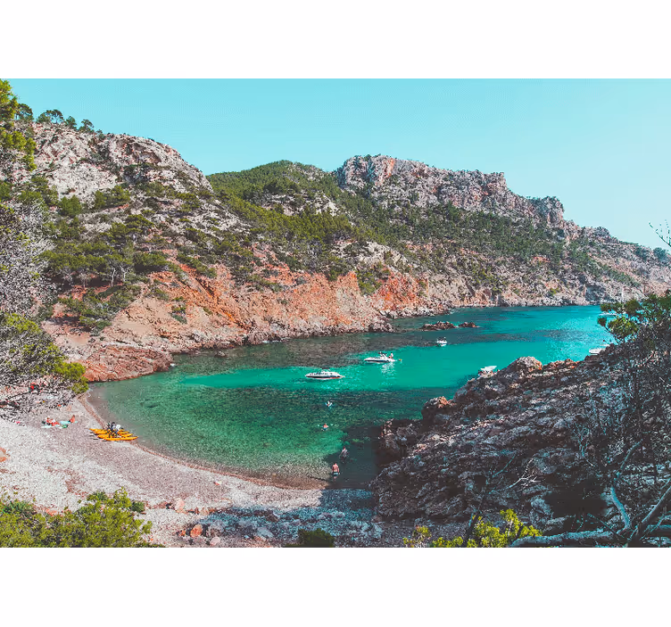 Smuk strand med klipper mallorca hav fototapet - TenStickers
