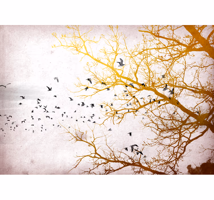 Natur fototapet gyldne grene fugle - TenStickers