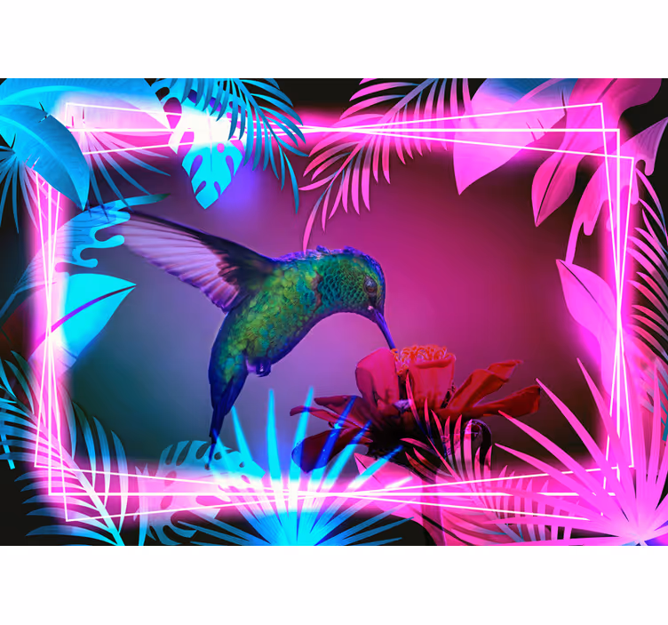 Kolibri fugle neon fototapet - TenStickers