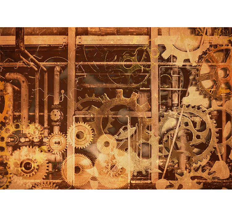 Retro 3d industrielle rør guld fototapet - TenStickers