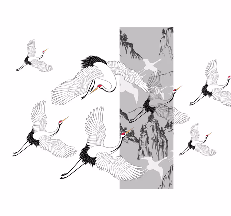 Fototapet dyr med design af flyvende traner - TenStickers