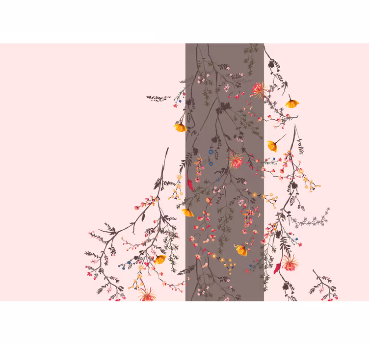Blomstret gren silhuet fototapet blomster - TenStickers