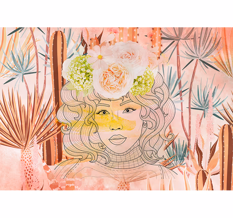 Fototapet kunst floral portræt illustration - TenStickers