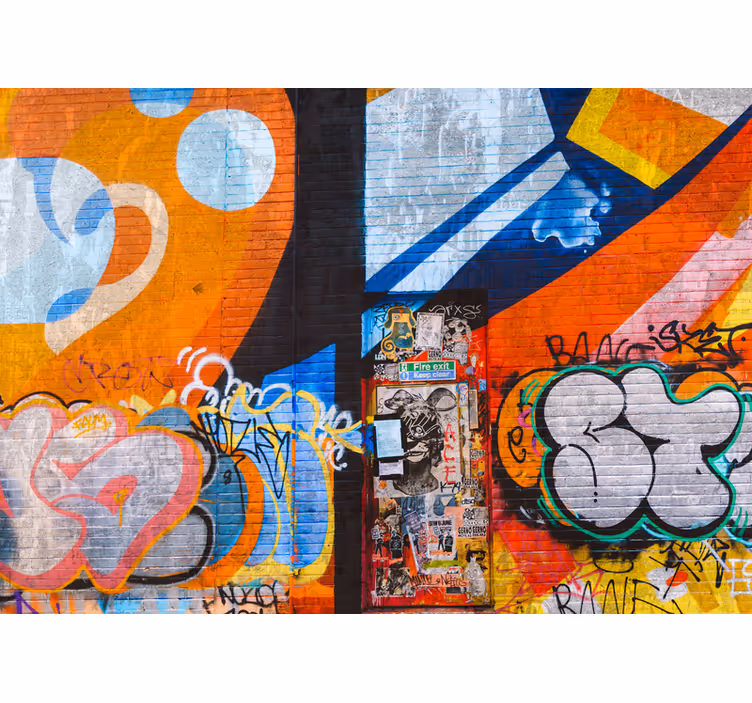 Graffiti fototapet med livlige bytags - TenStickers