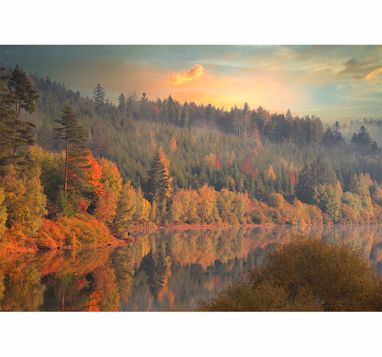 Landskab fototapet rolig efterårsrefleksion - TenStickers