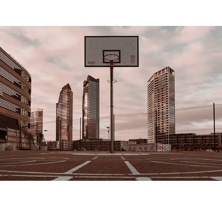 Basketball kurv i gård fototapet - TenStickers
