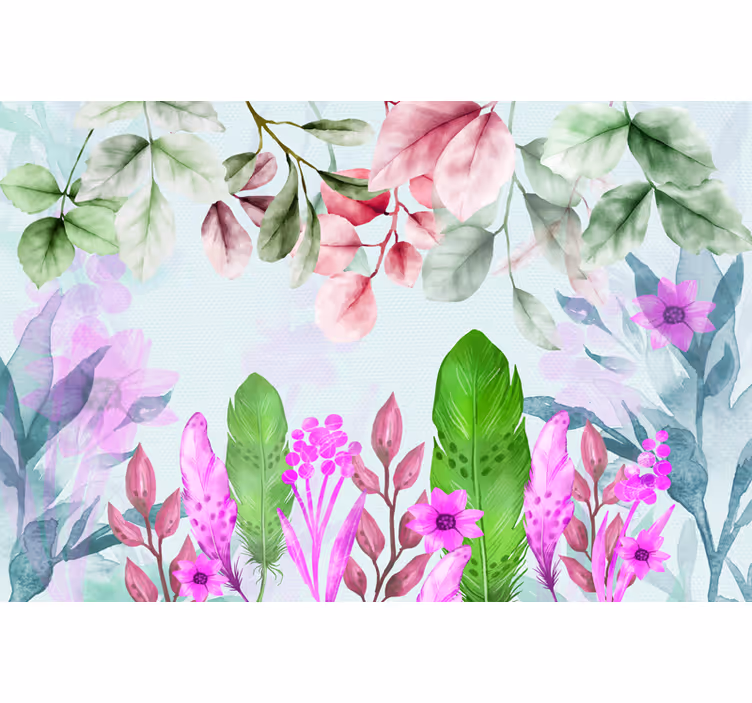 Farverige blade og blomster fototapet - TenStickers