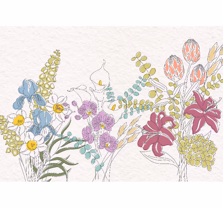 Malede blomster fototapet - TenStickers