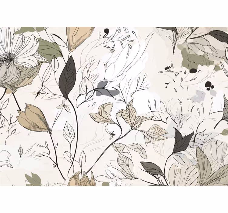 Tegnet blomster fototapet til badeværelset - TenStickers