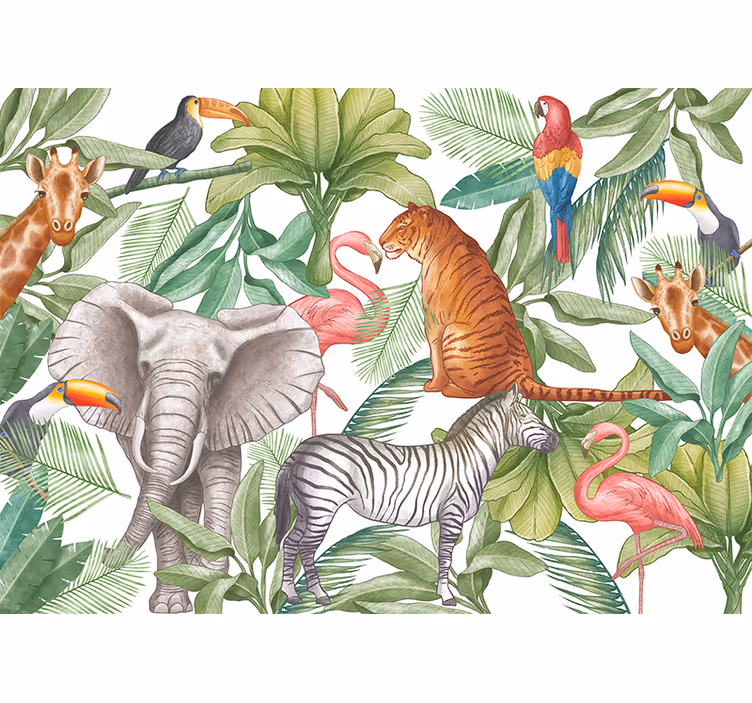 Aquarella dyr design fototapet jungle - TenStickers
