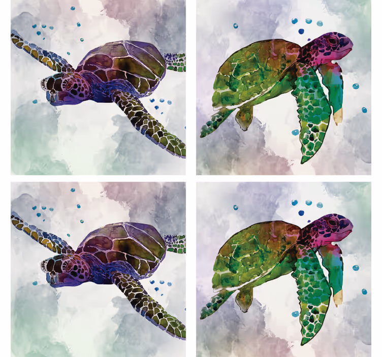 Vintage coaster farverige havskildpadder - TenStickers