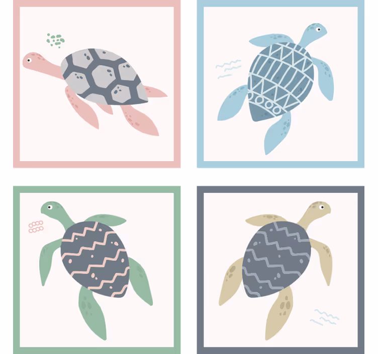 Bløde farver skildpadder coaster sæt - TenStickers