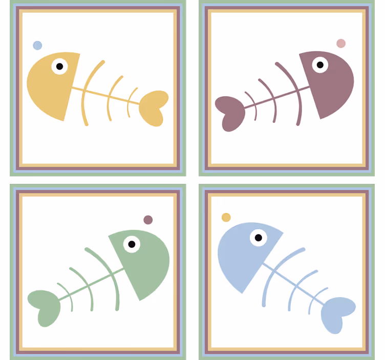 Farverige fiskeskeletter coaster - TenStickers