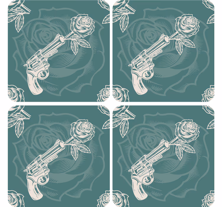 Cowboy revolver og rose drink coaster - TenStickers