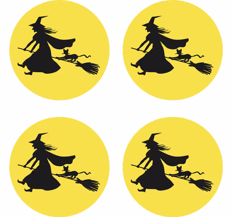 Heks, måne og sort kat halloween drikmåtte - TenStickers