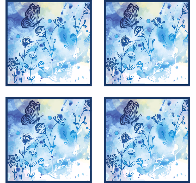 Blomster tegning og sommerfugle coaster - TenStickers