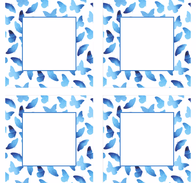 Personlig coaster med blå rammer og sommerfuglemønster - TenStickers