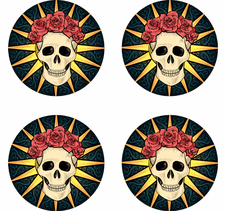 Kvinders kranium med rose halloween coaster - TenStickers