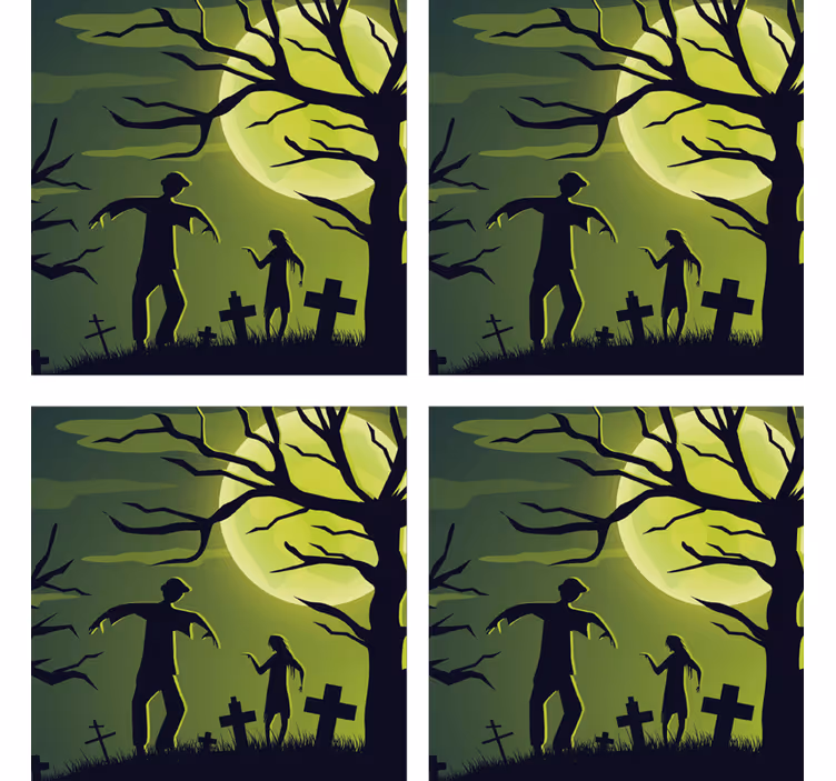 Zombier på grøn baggrund halloween coaster - TenStickers