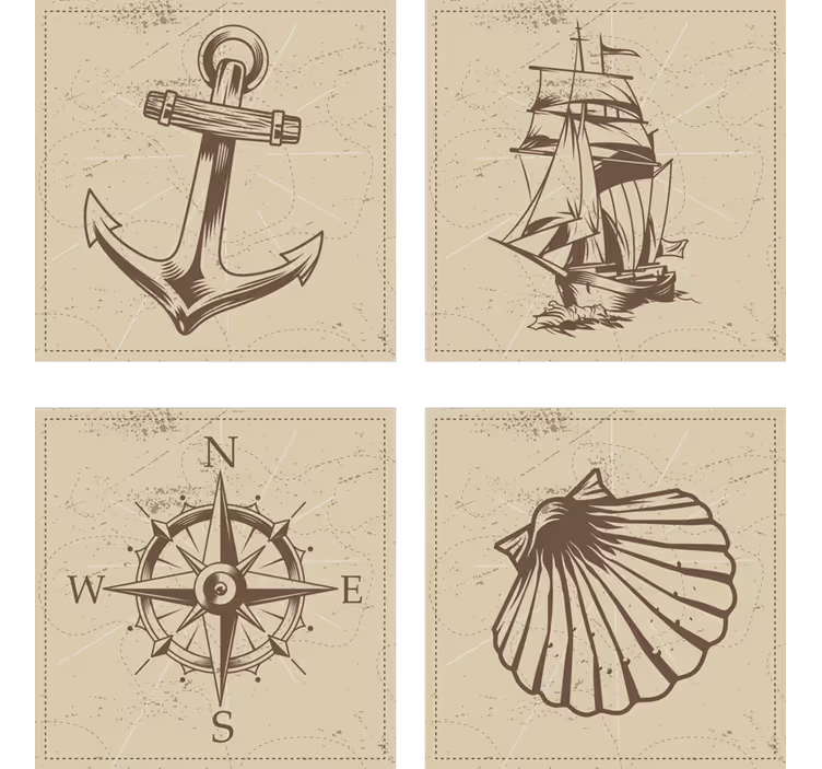 Vintage coaster sæt med nautiske symboler - TenStickers