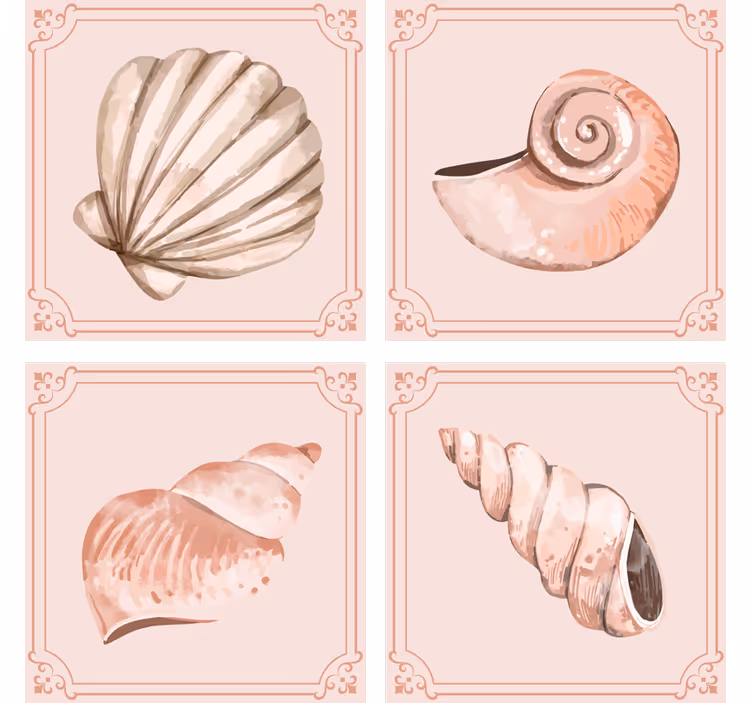 Vintage coaster med stilfulde muslingeillustrationer - TenStickers