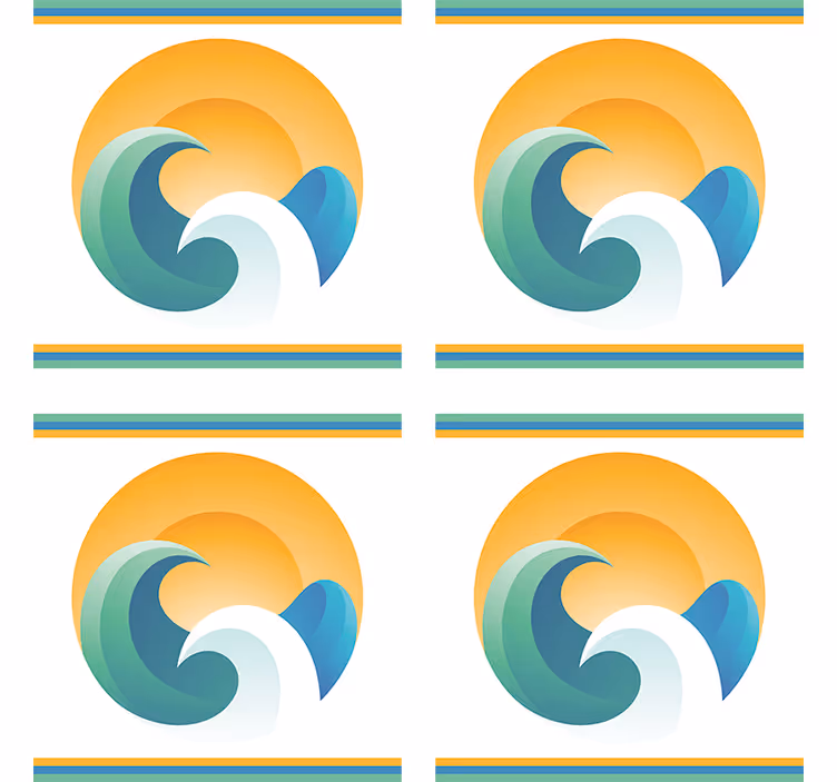Moderne coaster med stiliserede bølger og solnedgang - TenStickers
