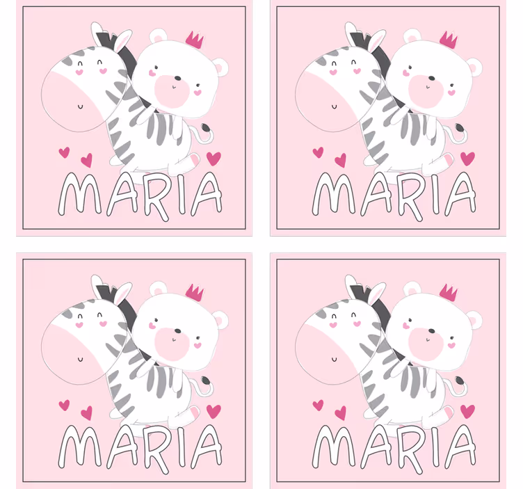 Baby zebra og bjørn navn personaliserede coastere - TenStickers