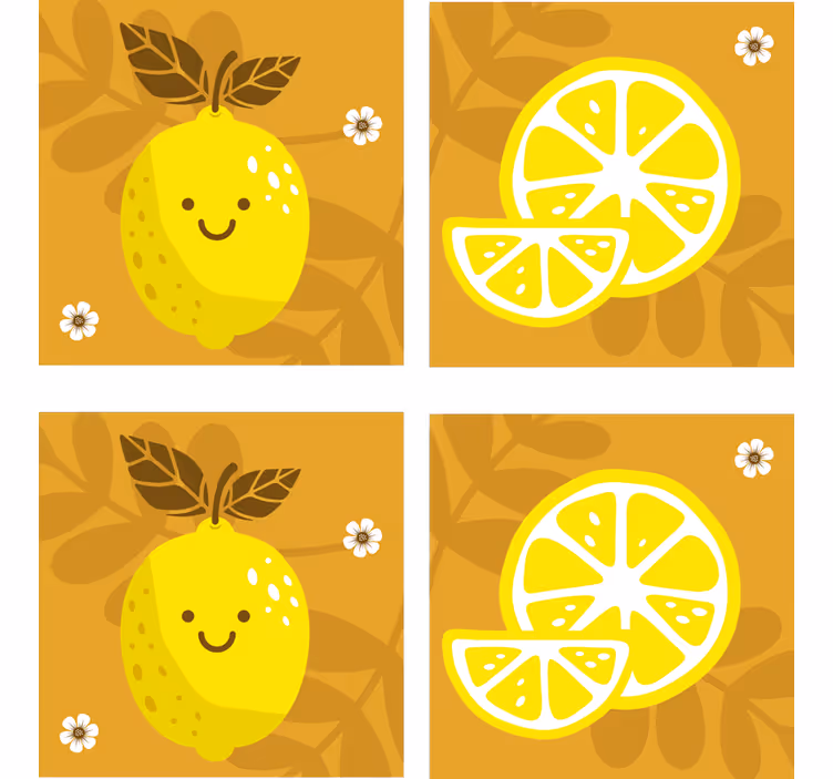 Skør coaster med glad citron og citrus - TenStickers