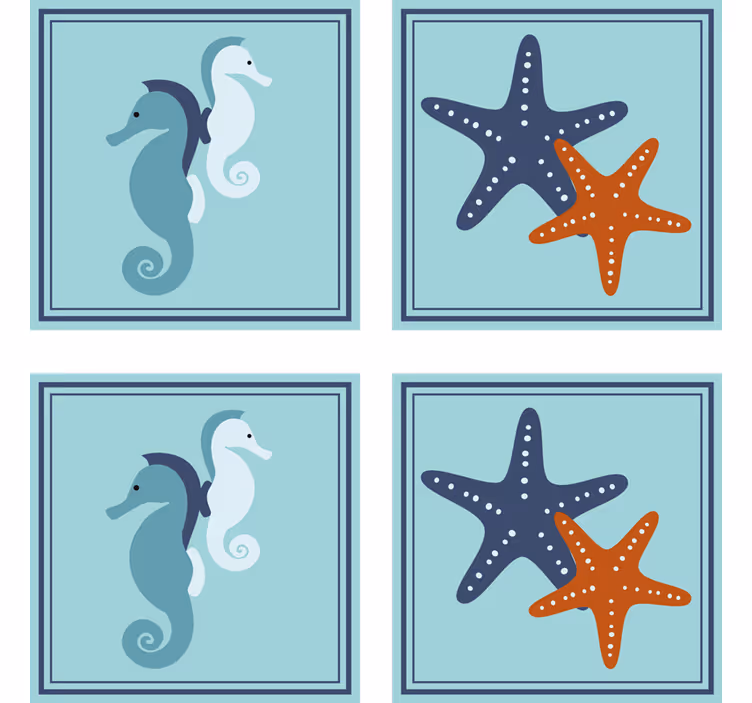Vintage coaster med mønstre af søheste og søstjerner - TenStickers