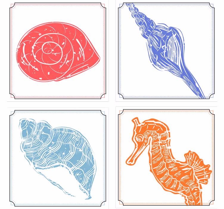 Skør coaster med søhest og musling illustrerede motiver - TenStickers