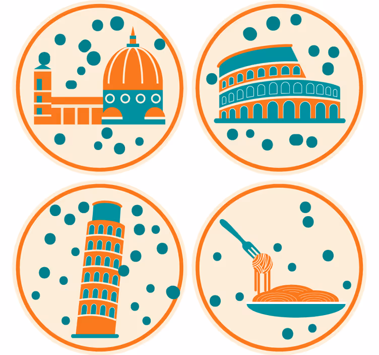 Moderne coaster med ikoniske italienske vartegn - TenStickers
