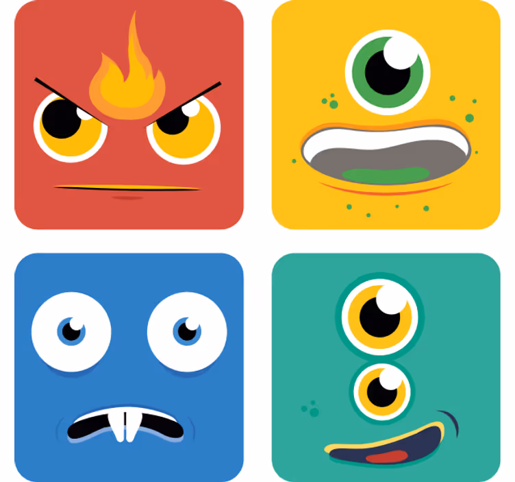 Skør coaster med farverige monsteransigtter - TenStickers