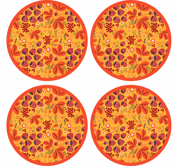 Jordbær russisk folkemønster moderne coaster - TenStickers