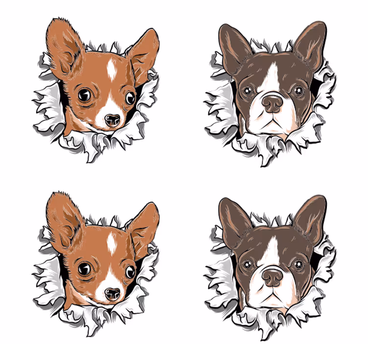 Skør coaster med chihuahua og bulldog ansigtter - TenStickers