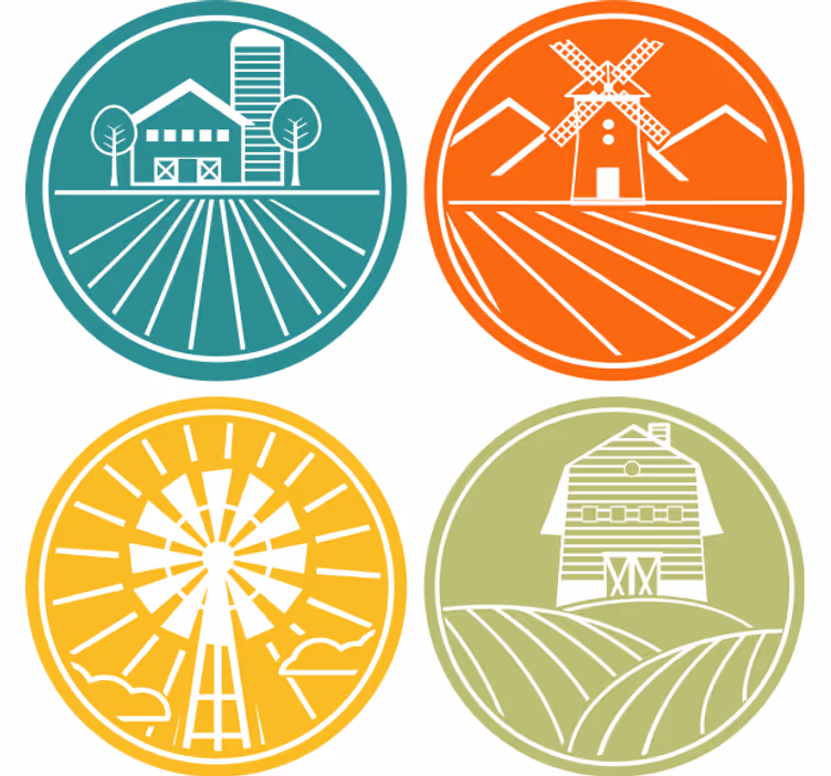 Vintage coaster med gårdtematiske cirkulære grafikker - TenStickers
