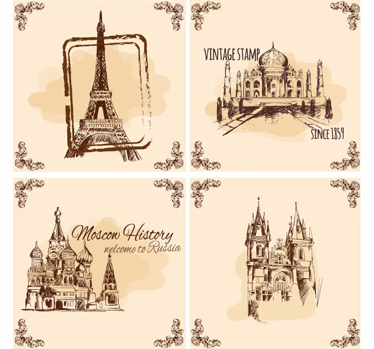 Vintage coaster med historiske landemærker - TenStickers