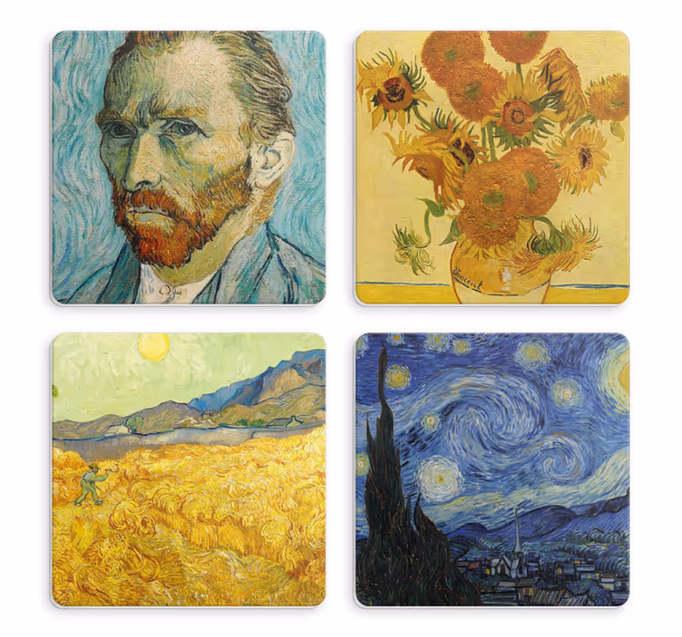 Vincents portræt og solsikker vintage coaster - TenStickers