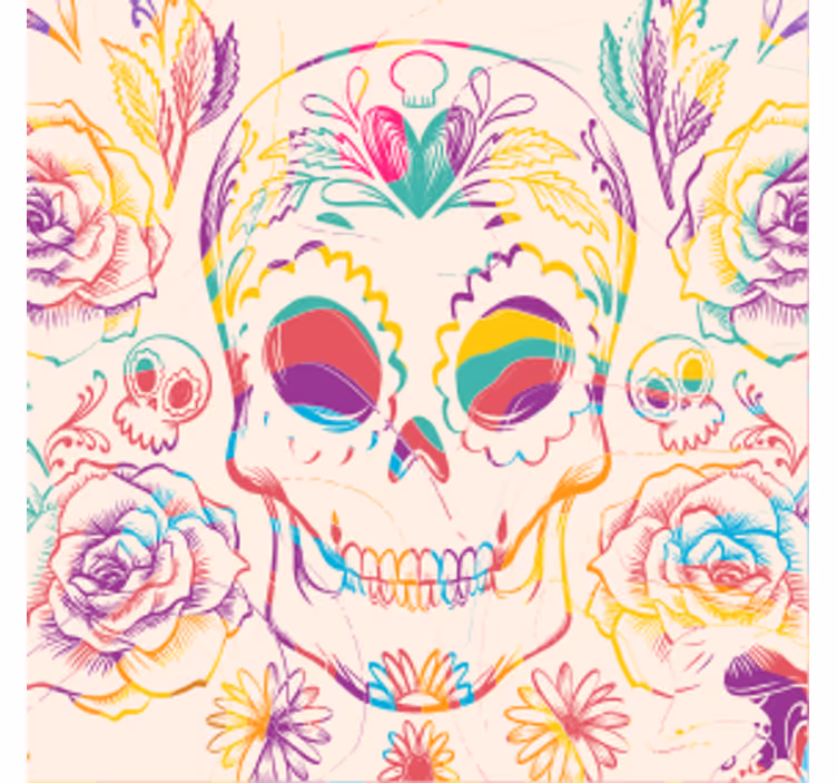 Halloween coaster med farverigt kranium og blomster - TenStickers