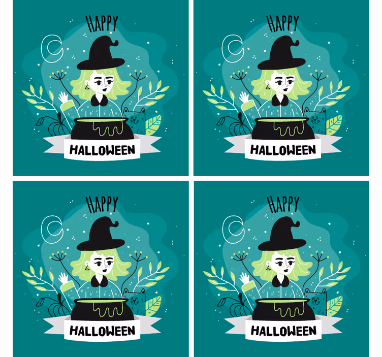 Halloween coaster heks med kedel - TenStickers
