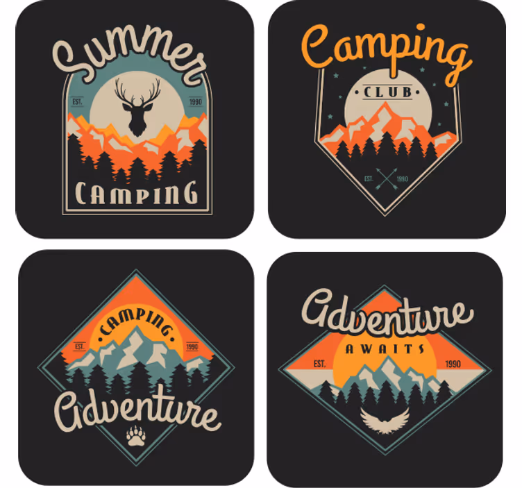 Vintage coaster med campingeventyr grafik - TenStickers