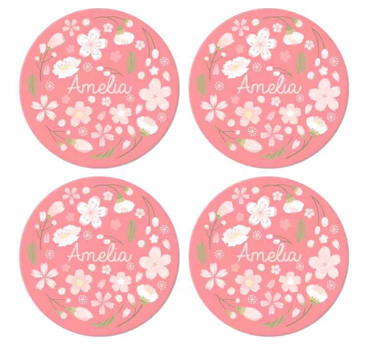 Kirsebærblomster med navn personaliserede coastere - TenStickers