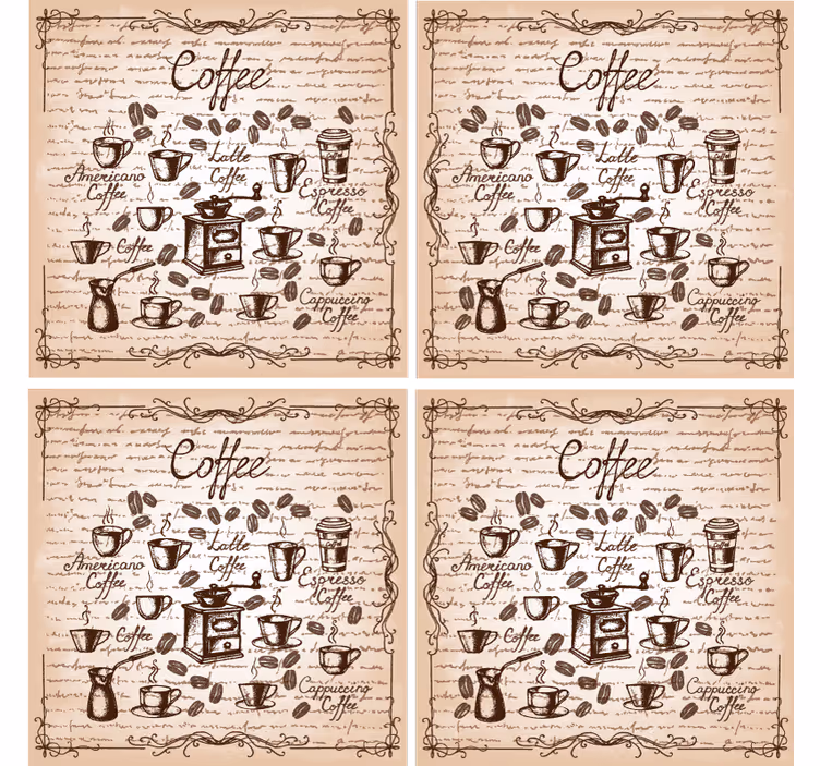 Personlig coaster med illustration af kaffetyper - TenStickers