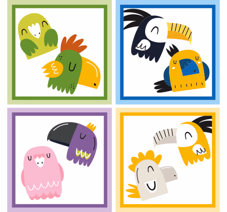 Øl coaster med farverige fugleansigtter - TenStickers