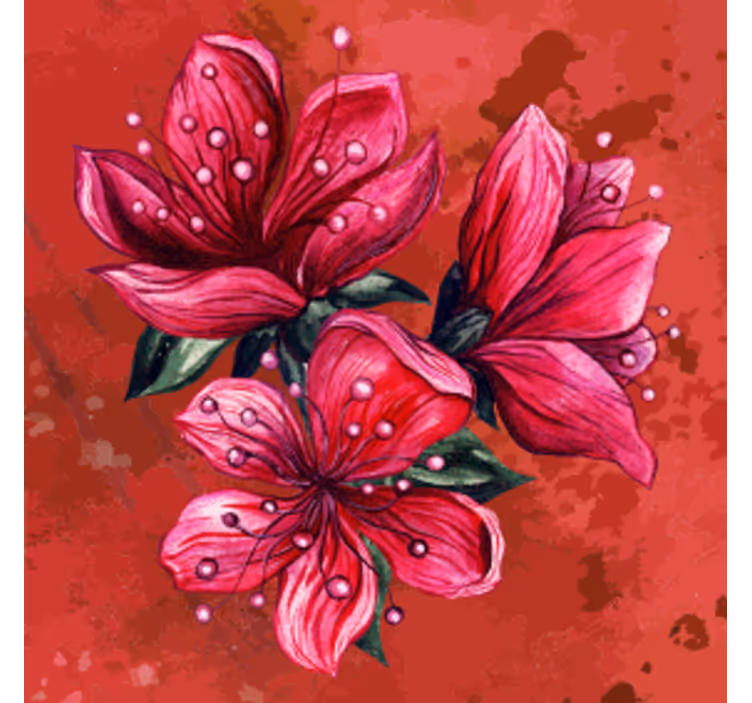 Røde tegnede blomster moderne vinyl drink coaster - TenStickers