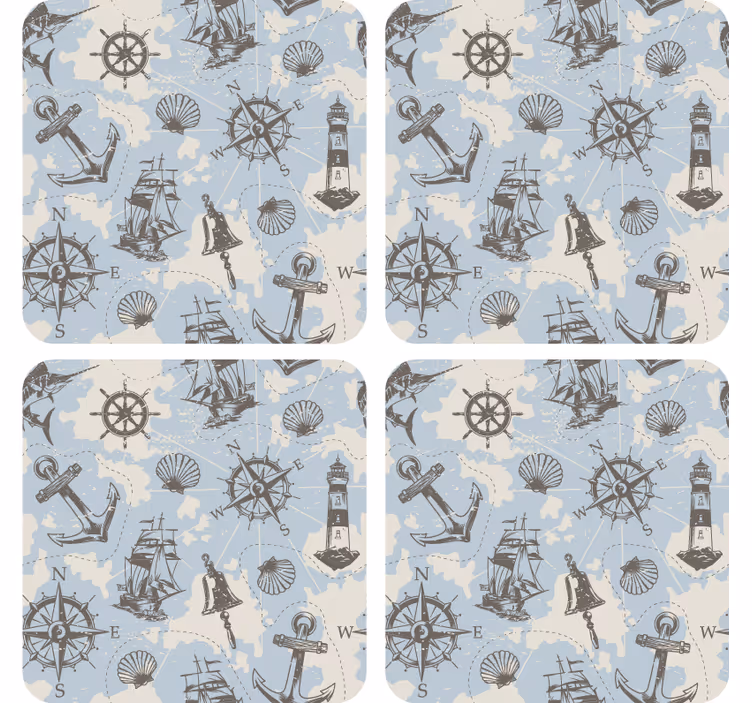 Vintage coaster med nautisk kompas og fyrtårne - TenStickers