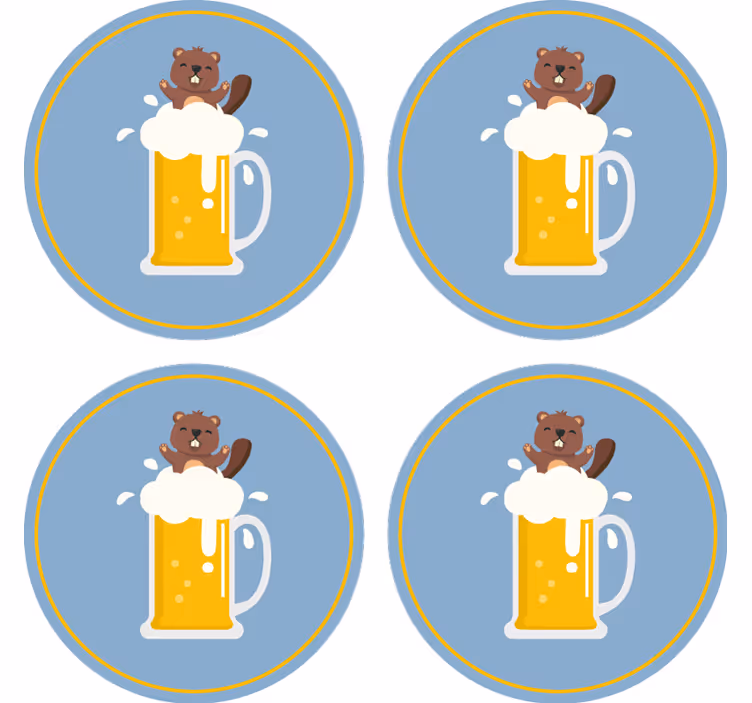 Cartoon beaver øl blå måtter - TenStickers