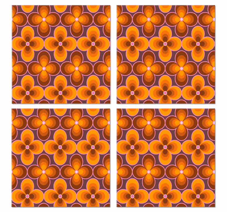 Blomst retro groovy mønster vintage coaster - TenStickers