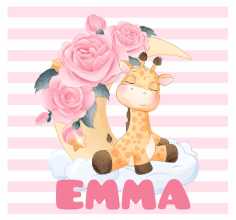 Personlig coaster giraffe med blomsterhalvmåne - TenStickers